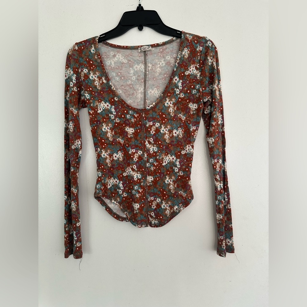 Free People coffee club long sleeve floral shirt
